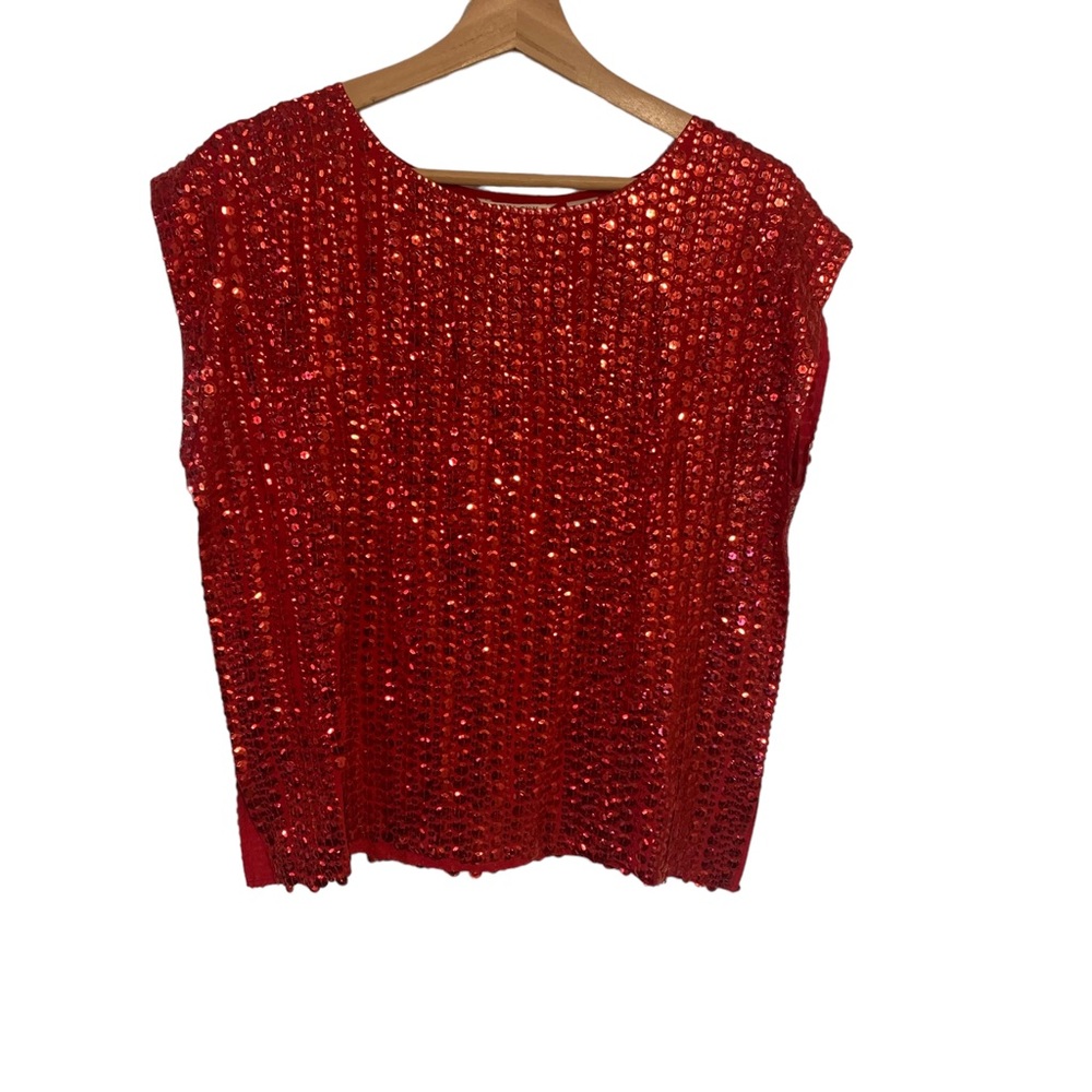 Royal Silk Vintage Red Sequin Sleeveless Blouse